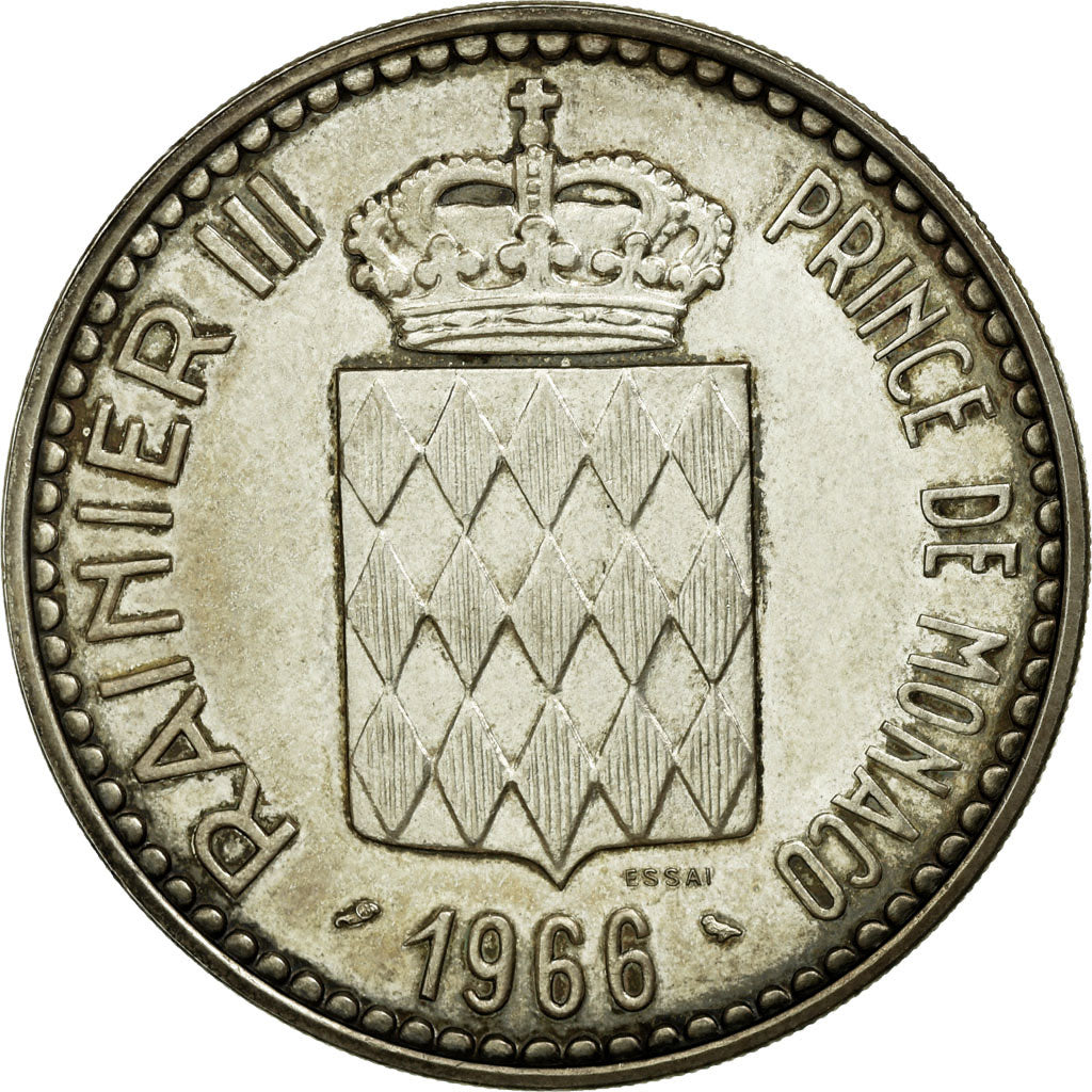 Münze, Monaco, 10 Francs, 1966, ESSAI, VZ, Silber, KM:E56, Gadoury:MC155
