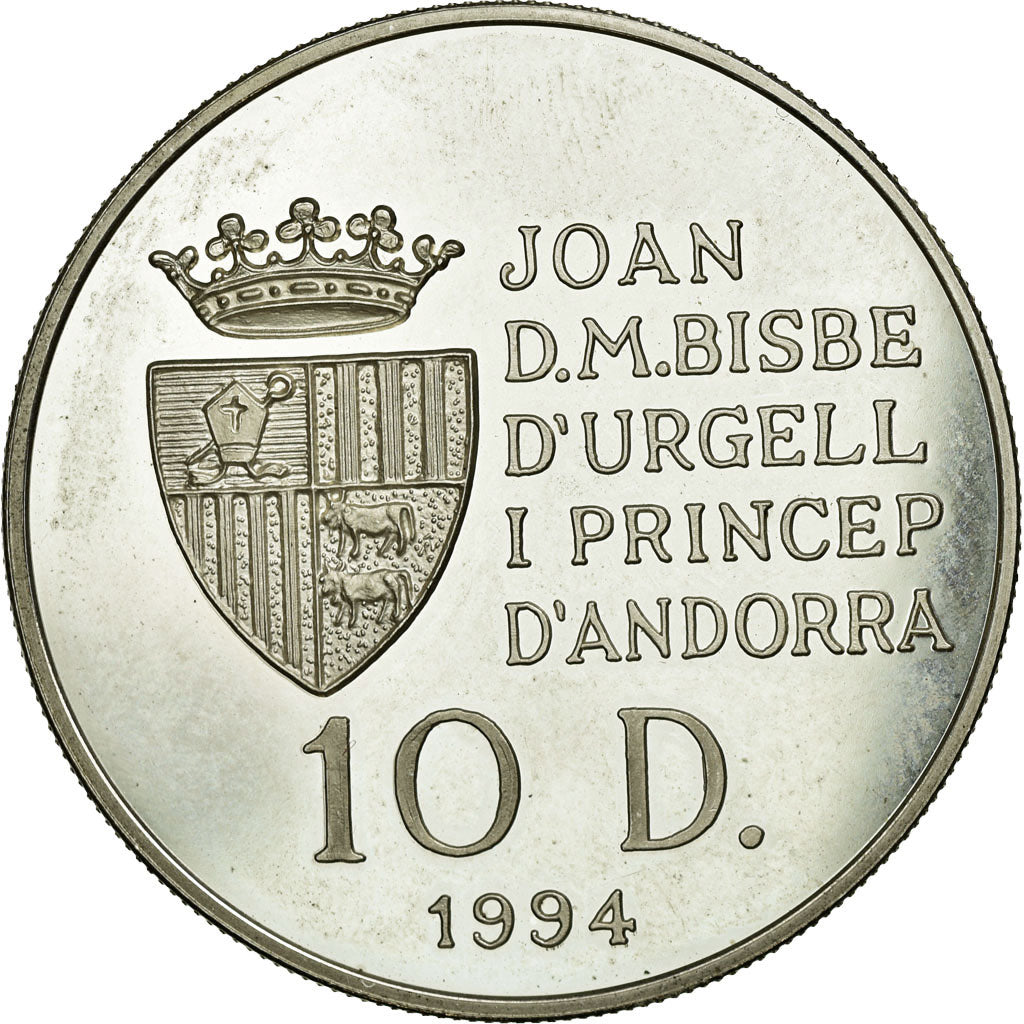 Coin, Andorra, 10 Diners, 1994, AU(50-53), Silver, KM:95