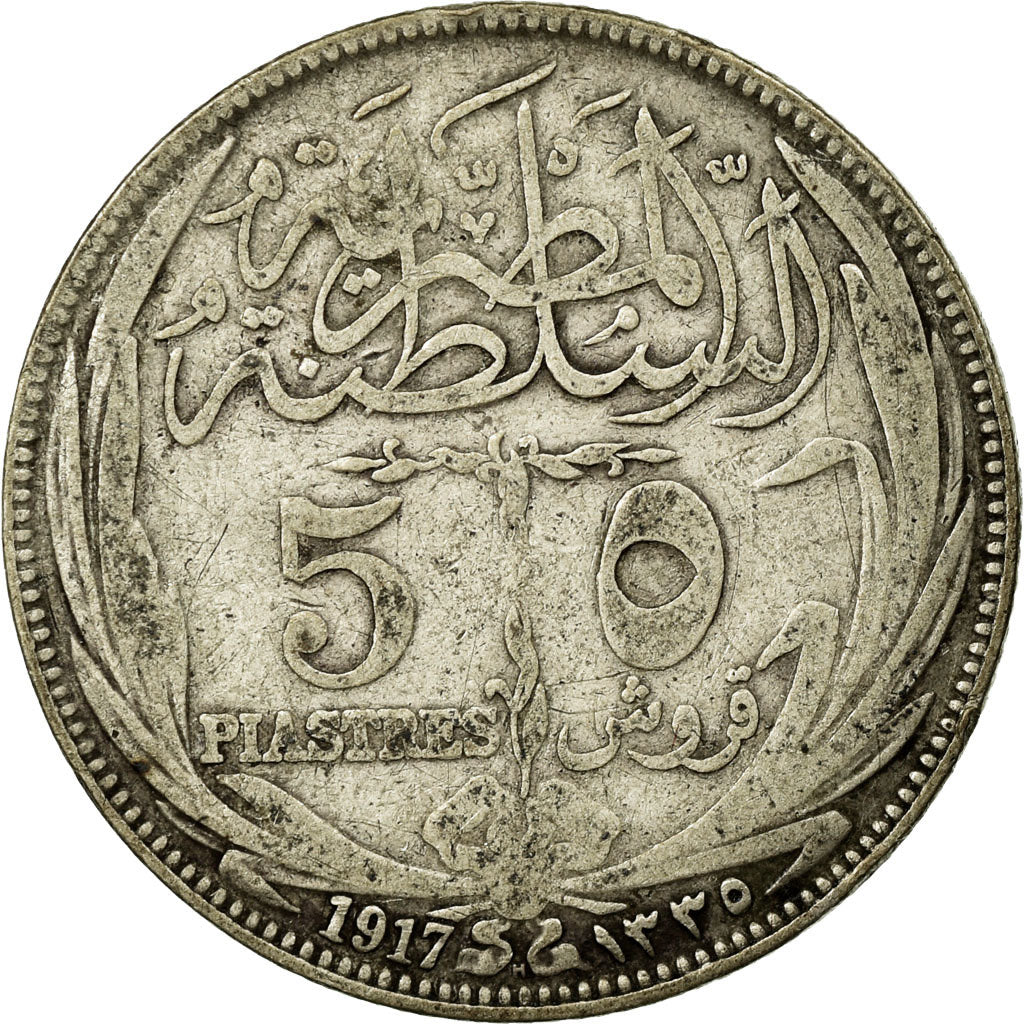 Coin, Egypt, Hussein Kamil, 5 Piastres, 1917/AH1335, VF(20-25), Silver, KM:318.1