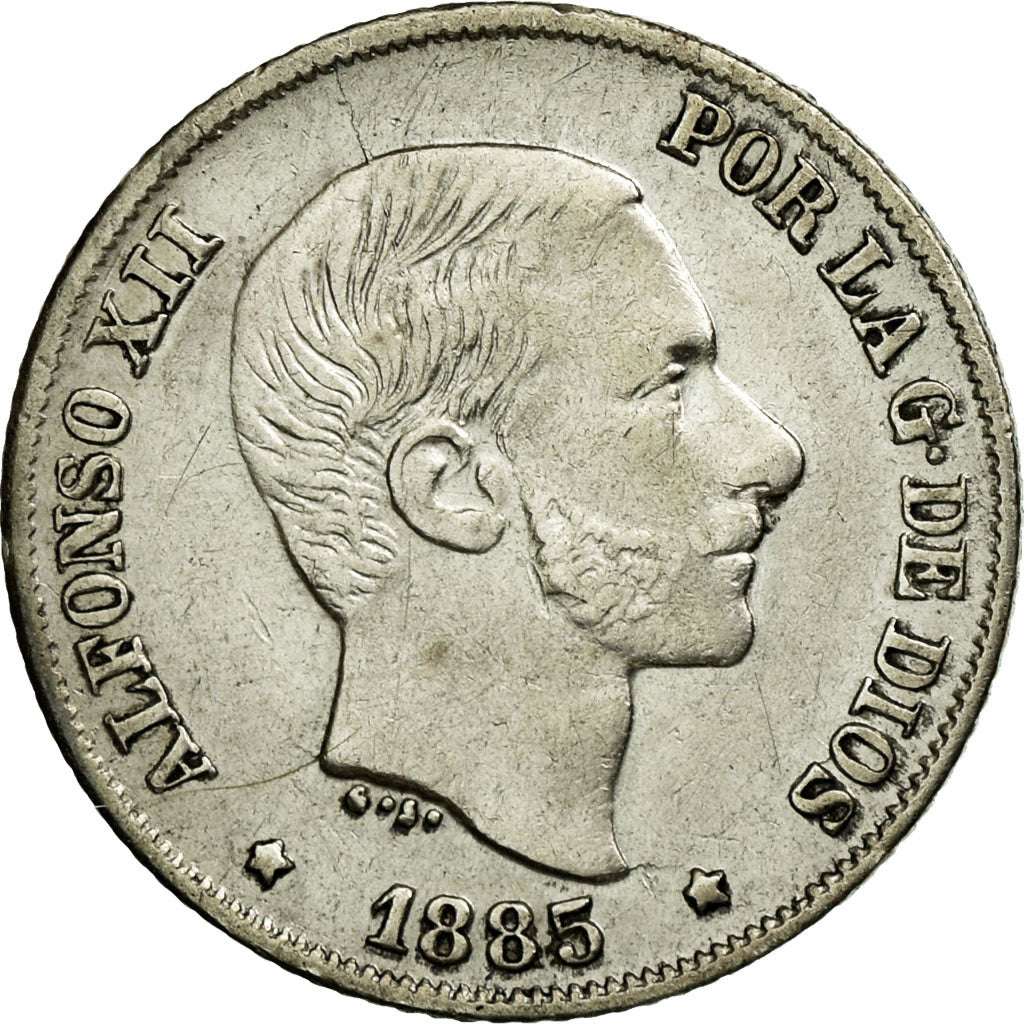 Coin, Philippines, 10 Centimos, 1885, AU(55-58), Silver, KM:148