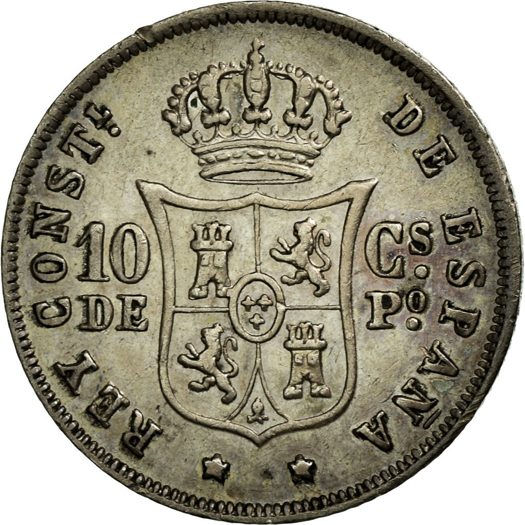 Coin, Philippines, 10 Centimos, 1885, AU(55-58), Silver, KM:148