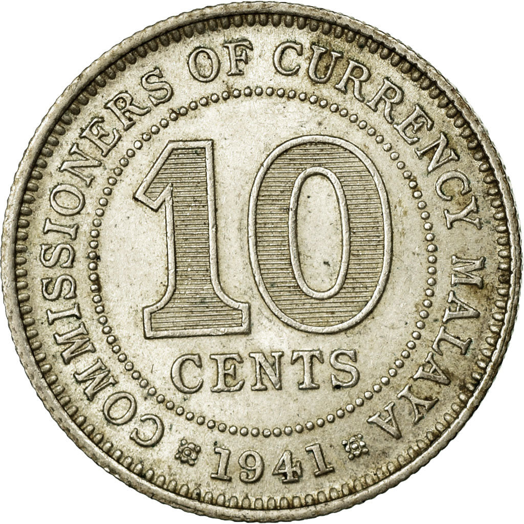 Coin, MALAYA, 10 Cents, 1941, VF(20-25), Silver, KM:4
