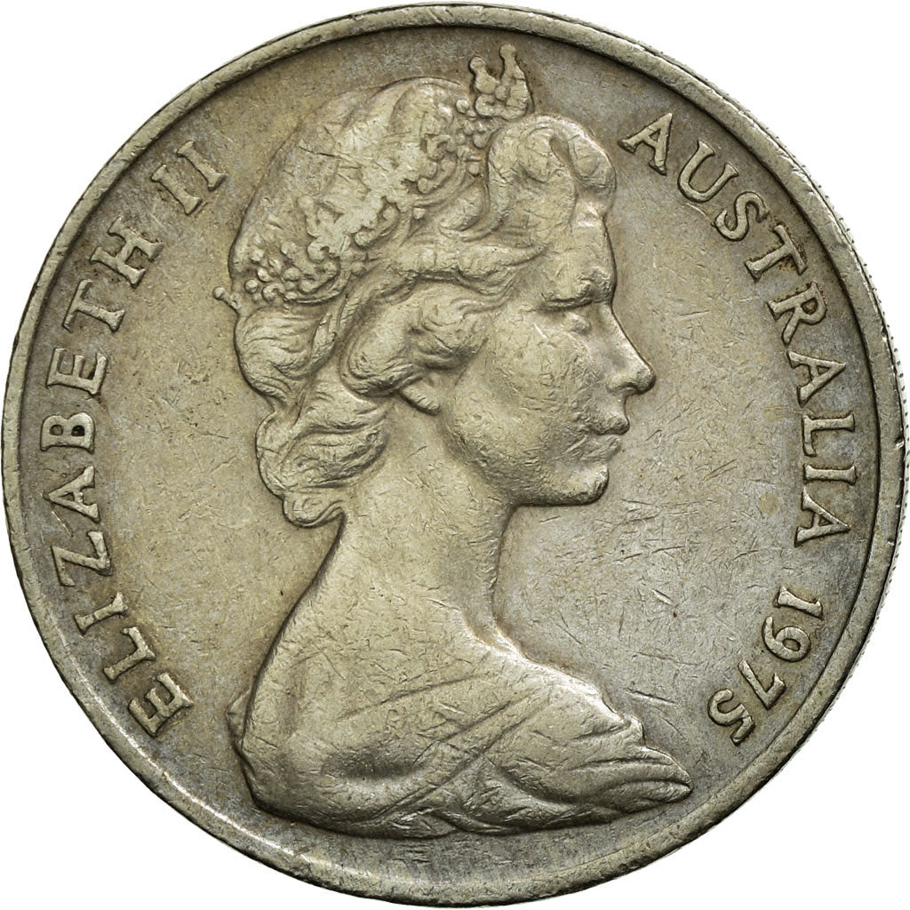 Moneda, Australia, Elizabeth II, 20 Cents, 1975, BC+, Cobre - níquel, KM:66