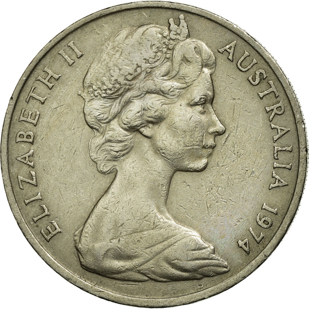 Moneda, Australia, Elizabeth II, 20 Cents, 1974, BC+, Cobre - níquel, KM:66