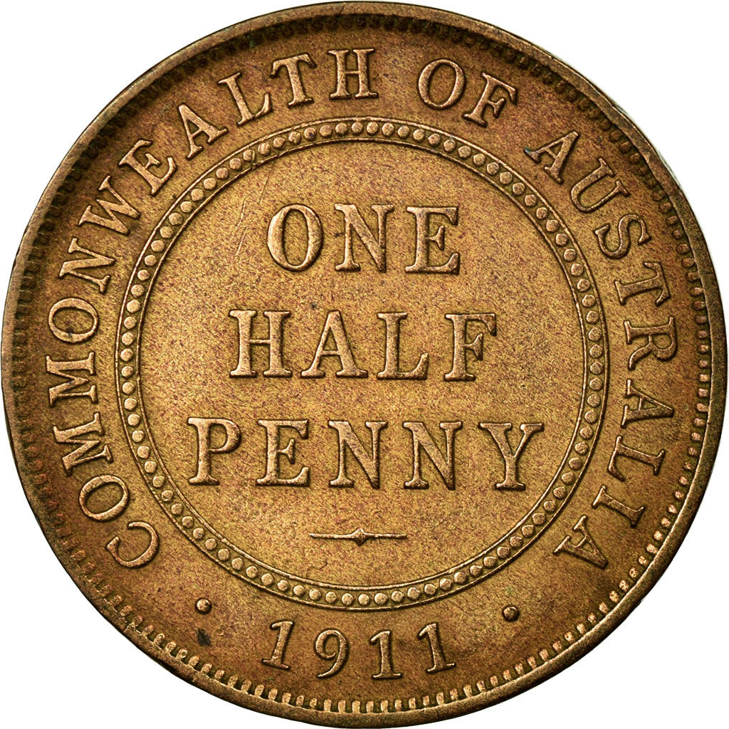 Coin, Australia, George V, 1/2 Penny, 1911, VF(20-25), Bronze, KM:22
