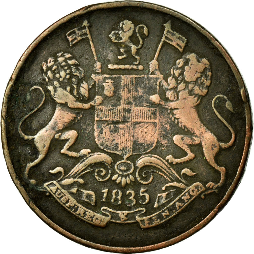 Coin, INDIA-BRITISH, 1/4 Anna, 1835, EF(40-45), Copper, KM:446.1