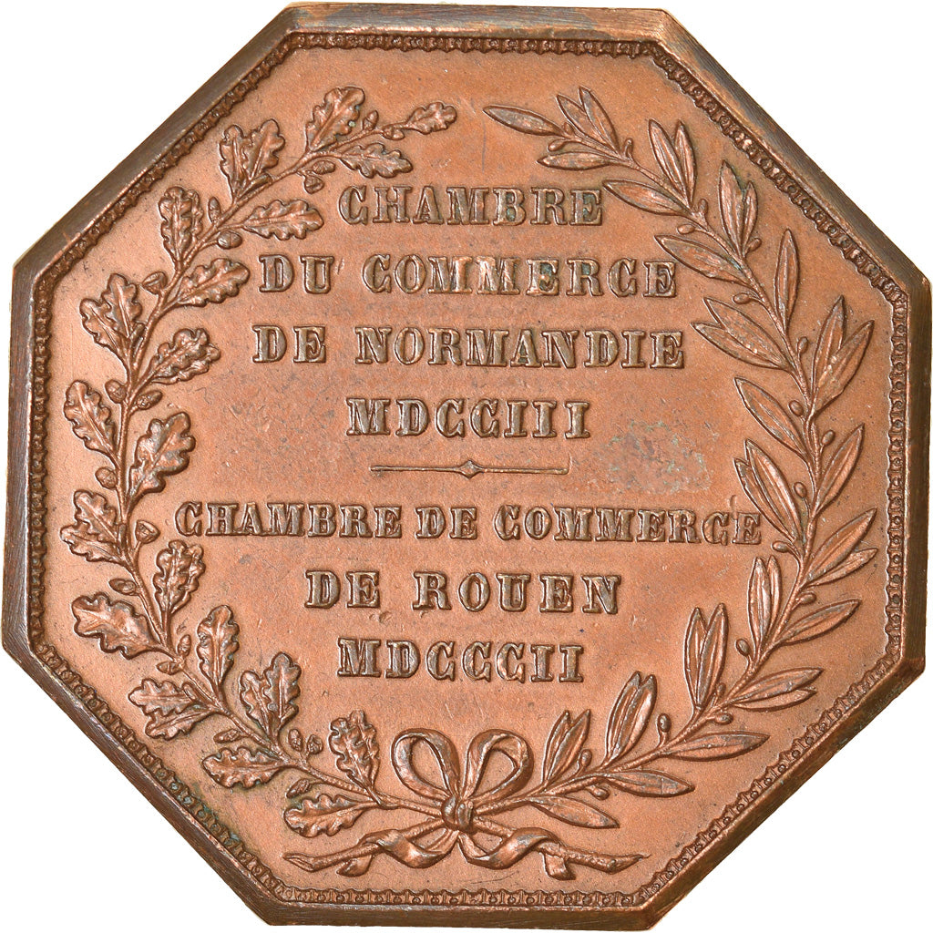 France, Token, Chambre de Commerce de Rouen, 1802, Lecomte, EF(40-45), Bronze