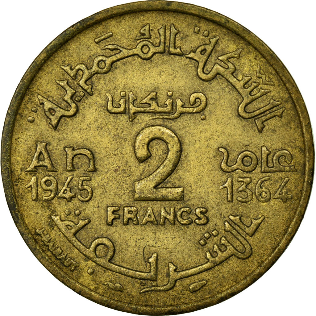 Coin, Morocco, Mohammed V, 2 Francs, AH 1364/1945, Paris, VF(30-35)