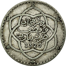 Coin, Morocco, 'Abd al-Hafiz, 1/4 Rial, 2-1/2 Dirhams, 1911/AH1329, bi-Bariz