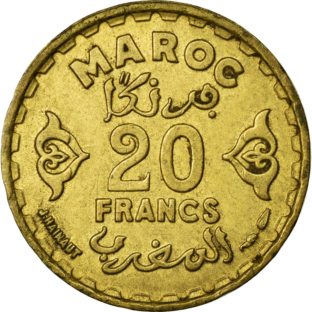 Coin, Morocco, Mohammed V, 20 Francs, 1951/AH1371, Paris, VF(20-25)