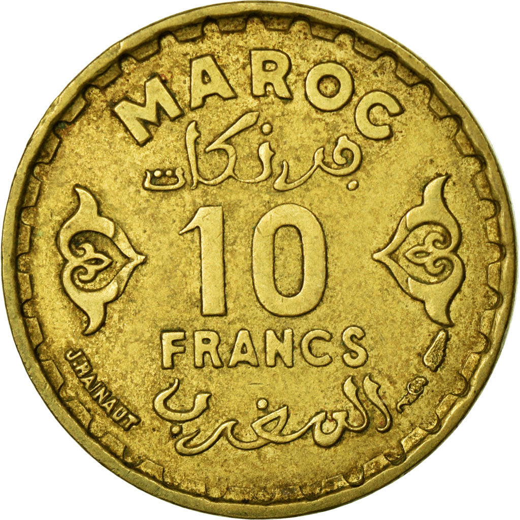 Moneta, Maroko, Mohammed V, 10 Francs, 1951/AH1371, Paris, VF(30-35)