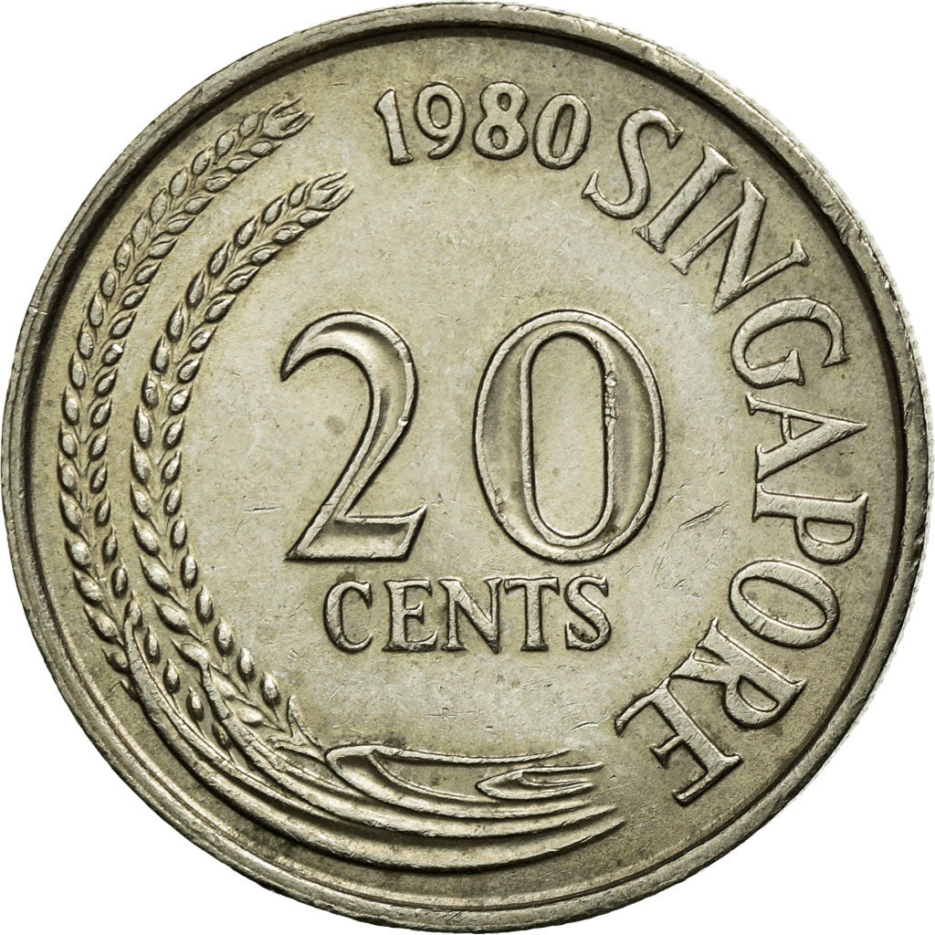 Coin, Singapore, 20 Cents, 1980, Singapore Mint, AU(55-58), Copper-nickel, KM:4