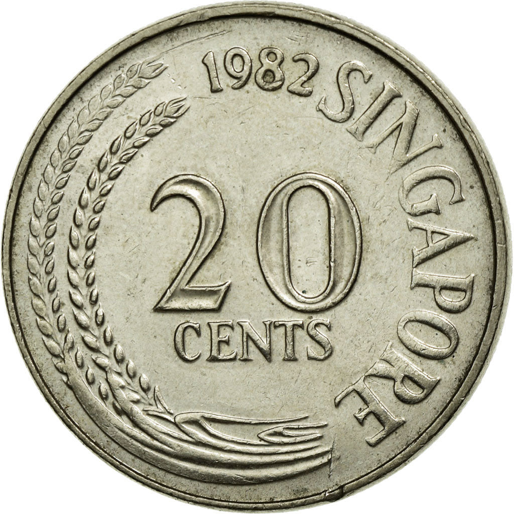Coin, Singapore, 20 Cents, 1982, Singapore Mint, AU(55-58), Copper-nickel, KM:4