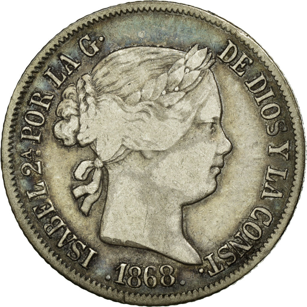 Moneda, Filipinas, 20 Centimos, 1868, MBC, Plata, KM:146