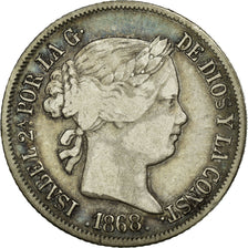 Moneda, Filipinas, 20 Centimos, 1868, MBC, Plata, KM:146