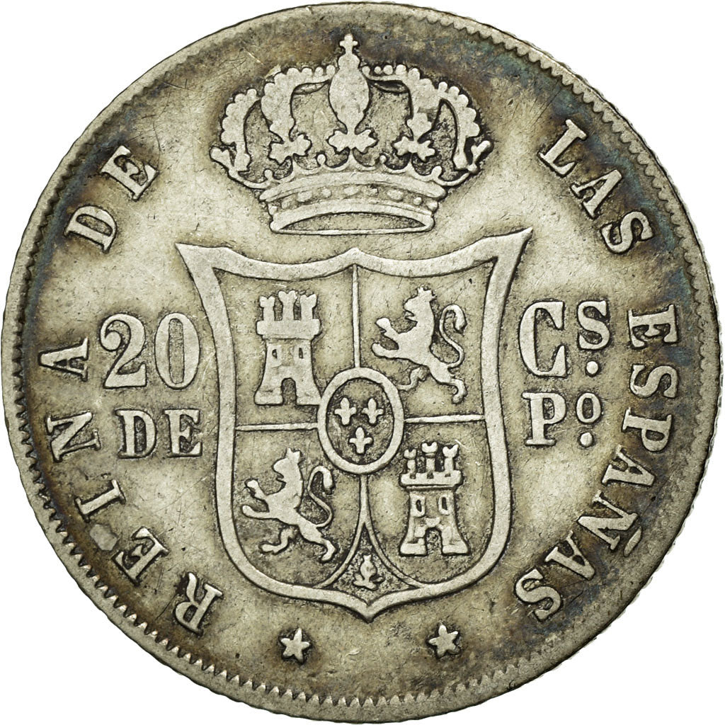 Moneda, Filipinas, 20 Centimos, 1868, MBC, Plata, KM:146