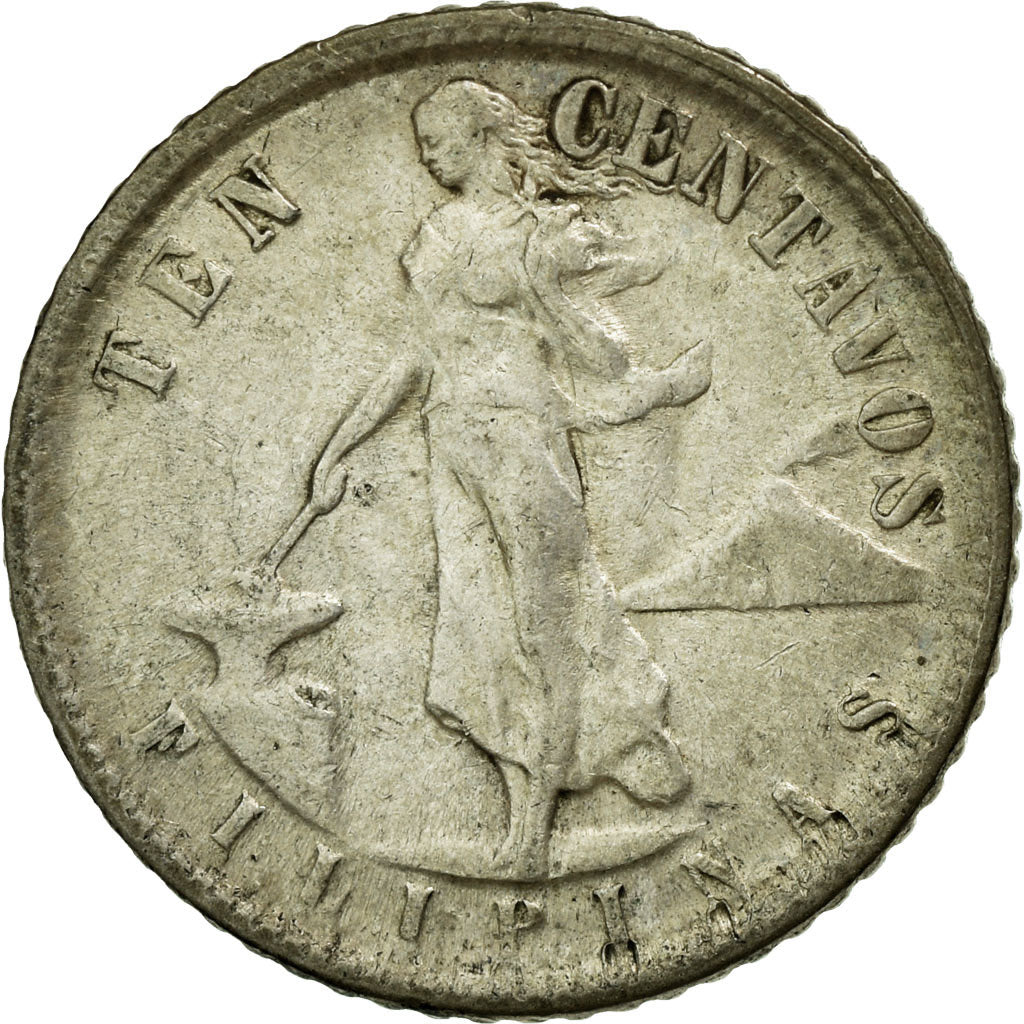 Moeda, Filipinas, 10 Centavos, 1945, EF(40-45), Prata, KM:181