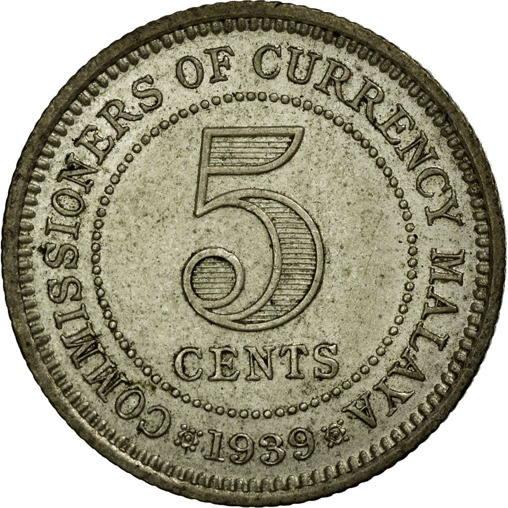 Coin, MALAYA, 5 Cents, 1939, EF(40-45), Silver, KM:3