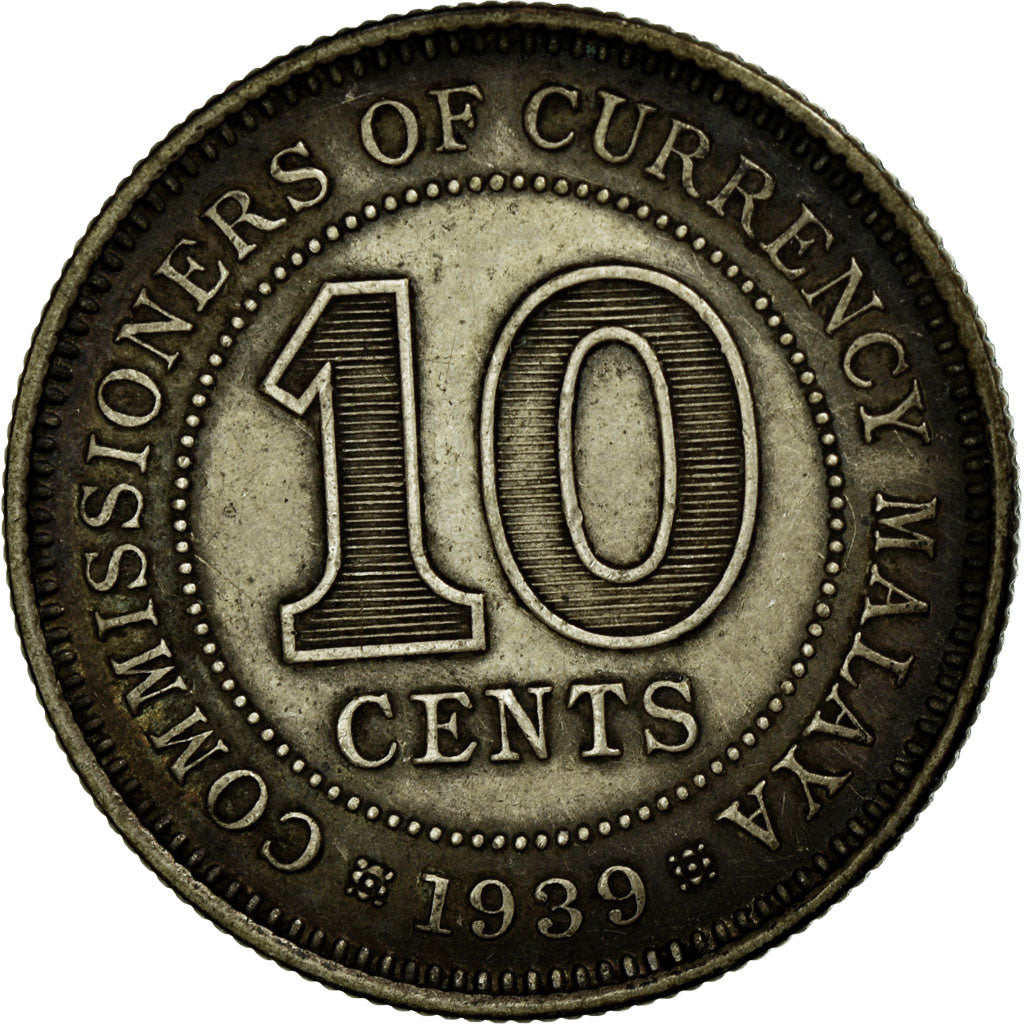 Coin, MALAYA, 10 Cents, 1939, EF(40-45), Silver, KM:4