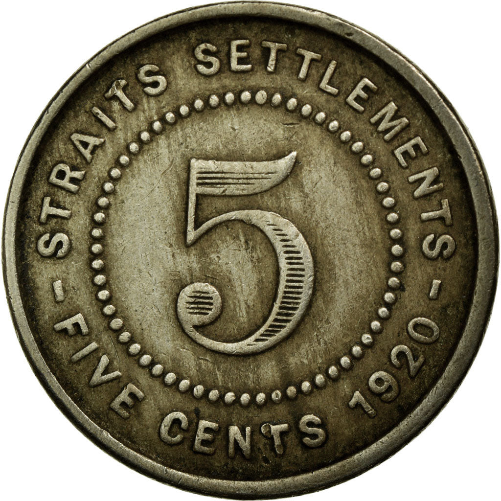 Coin, Straits Settlements, George V, 5 Cents, 1920, EF(40-45), Copper-nickel