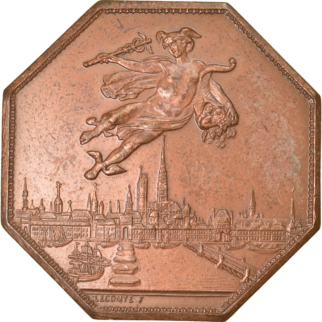 France, Token, Chambre de Commerce de Rouen, 1802, Lecomte, EF(40-45), Bronze