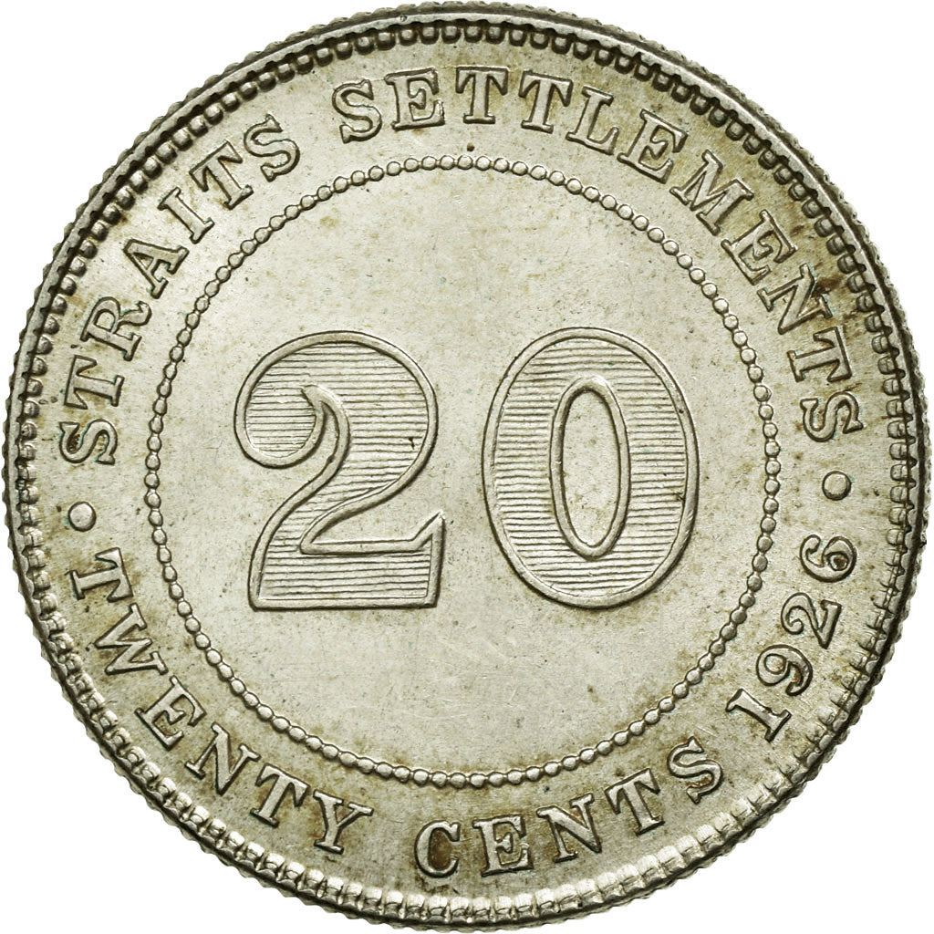 Coin, Straits Settlements, George V, 20 Cents, 1926, EF(40-45), Silver, KM:30b