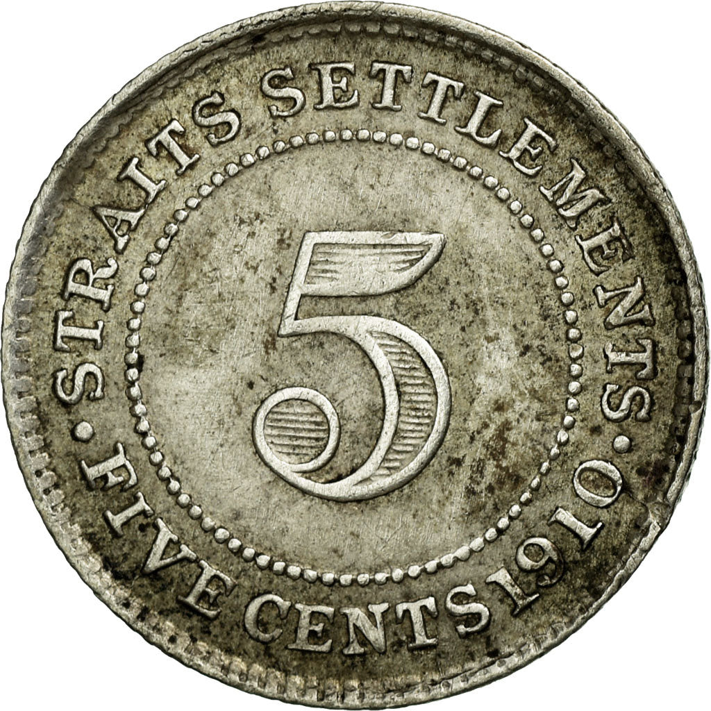 Coin, Straits Settlements, Edward VII, 5 Cents, 1910, Bombay, VF(20-25), Silver