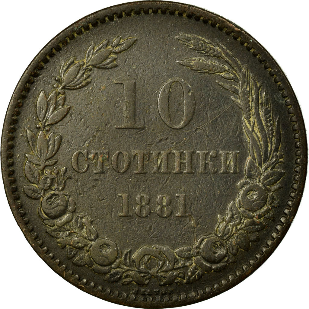 Coin, Bulgaria, Alexander  I, 10 Stotinki, 1881, EF(40-45), Bronze, KM:3