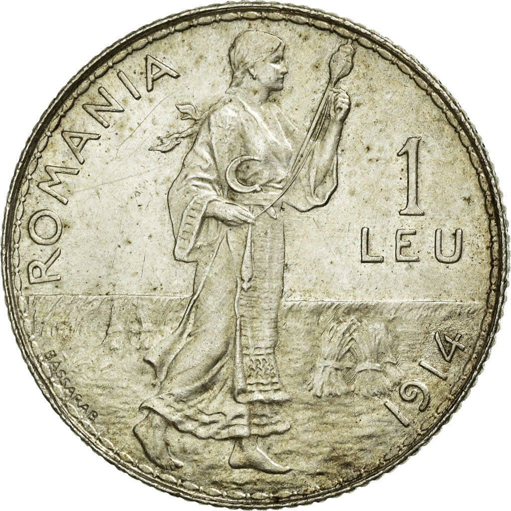 Coin, Romania, Carol I, Leu, 1914, AU(55-58), Silver, KM:42