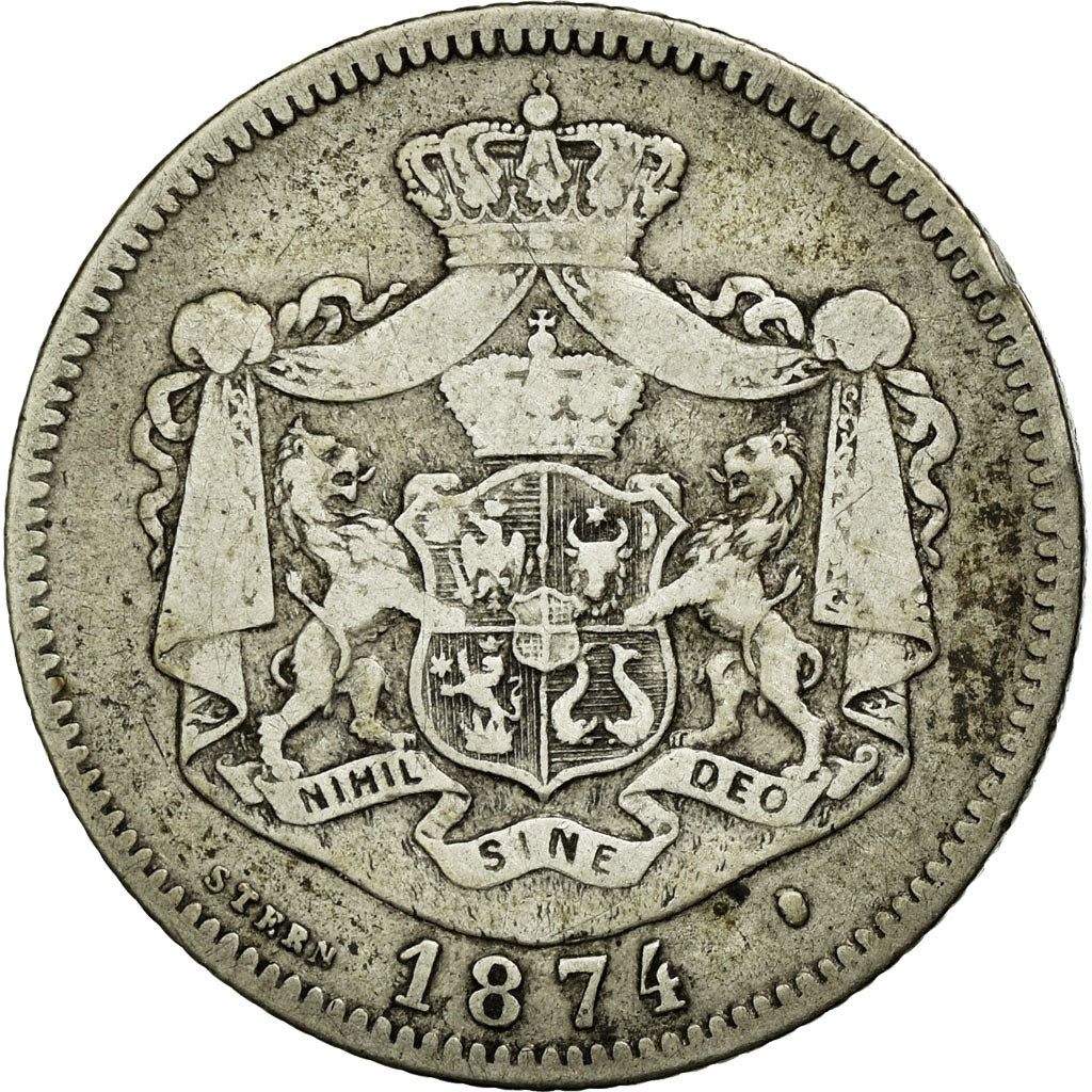 Coin, Romania, Carol I, Leu, 1874, VF(30-35), Silver, KM:10