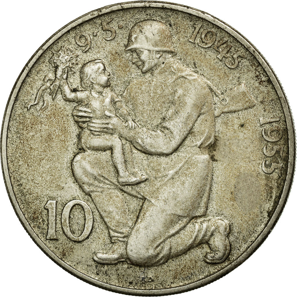 Coin, Czechoslovakia, 10 Korun, 1955, EF(40-45), Silver, KM:42