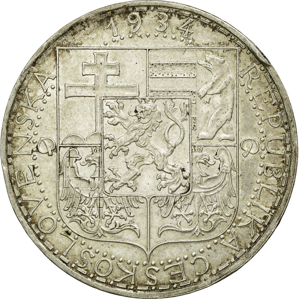 Coin, Czechoslovakia, 20 Korun, 1934, EF(40-45), Silver, KM:17