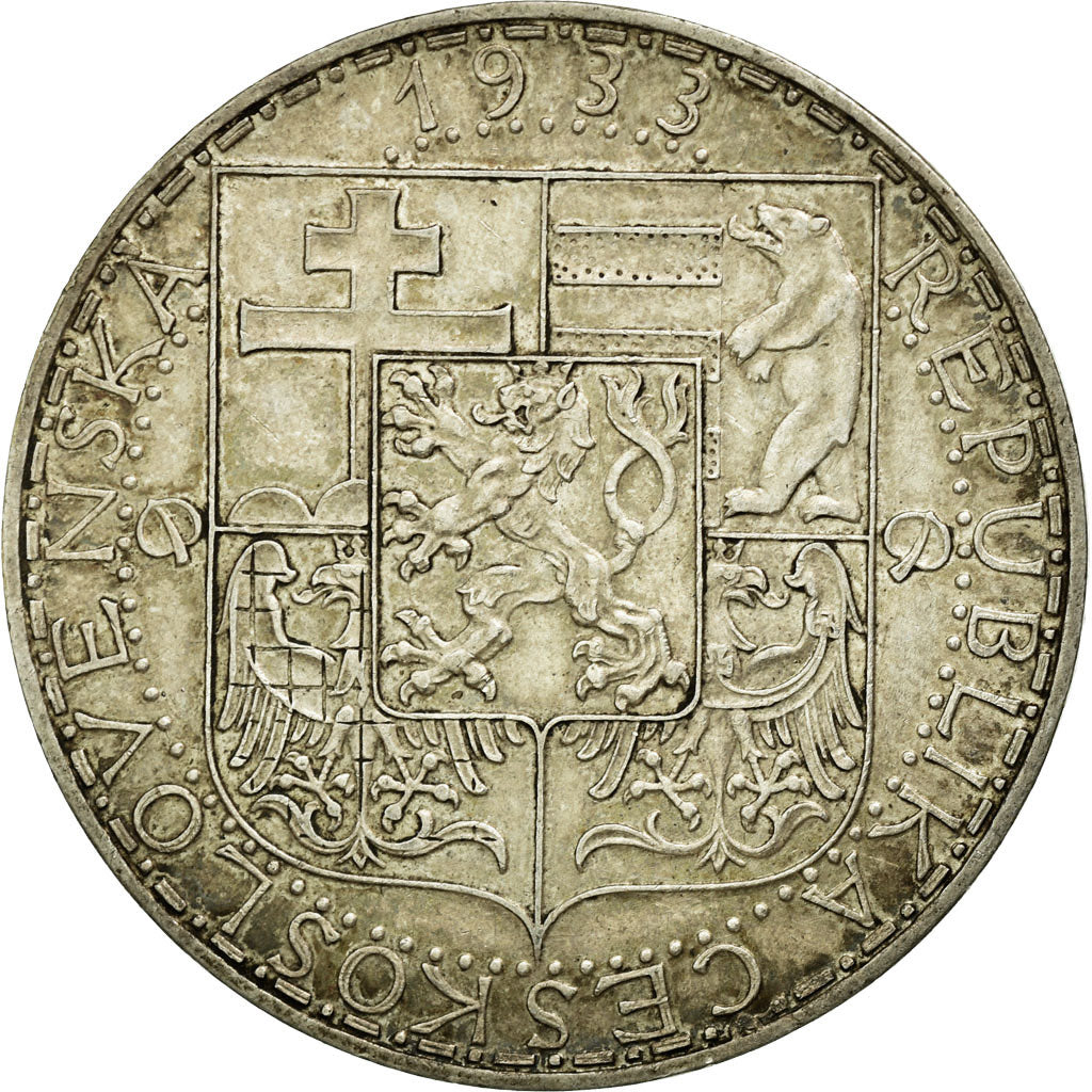 Coin, Czechoslovakia, 20 Korun, 1933, EF(40-45), Silver, KM:17