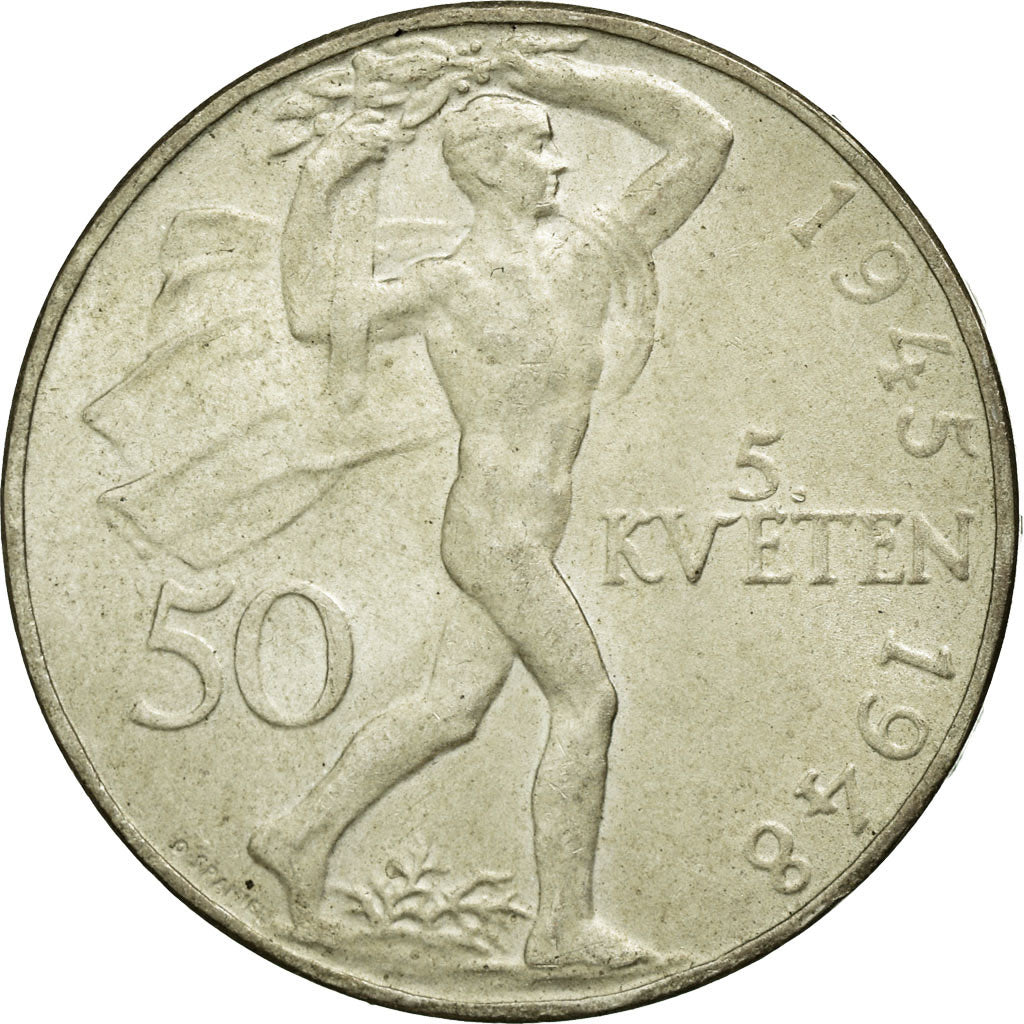Coin, Czechoslovakia, 50 Korun, 1948, EF(40-45), Silver, KM:25