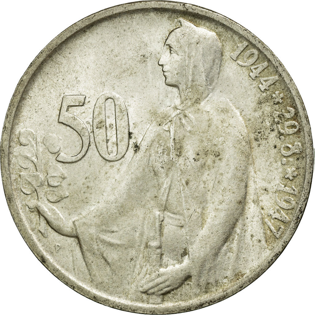 Coin, Czechoslovakia, 50 Korun, 1947, EF(40-45), Silver, KM:24