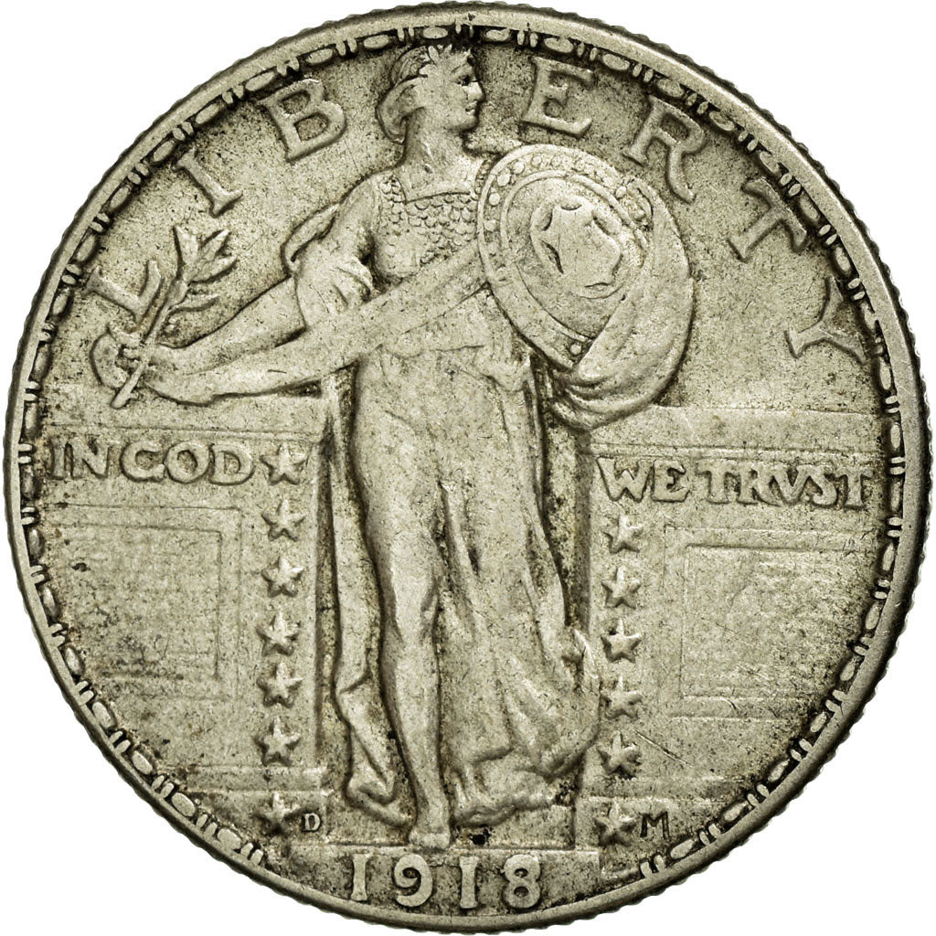 Coin, United States, Standing Liberty Quarter, Quarter, 1918, U.S. Mint, Denver