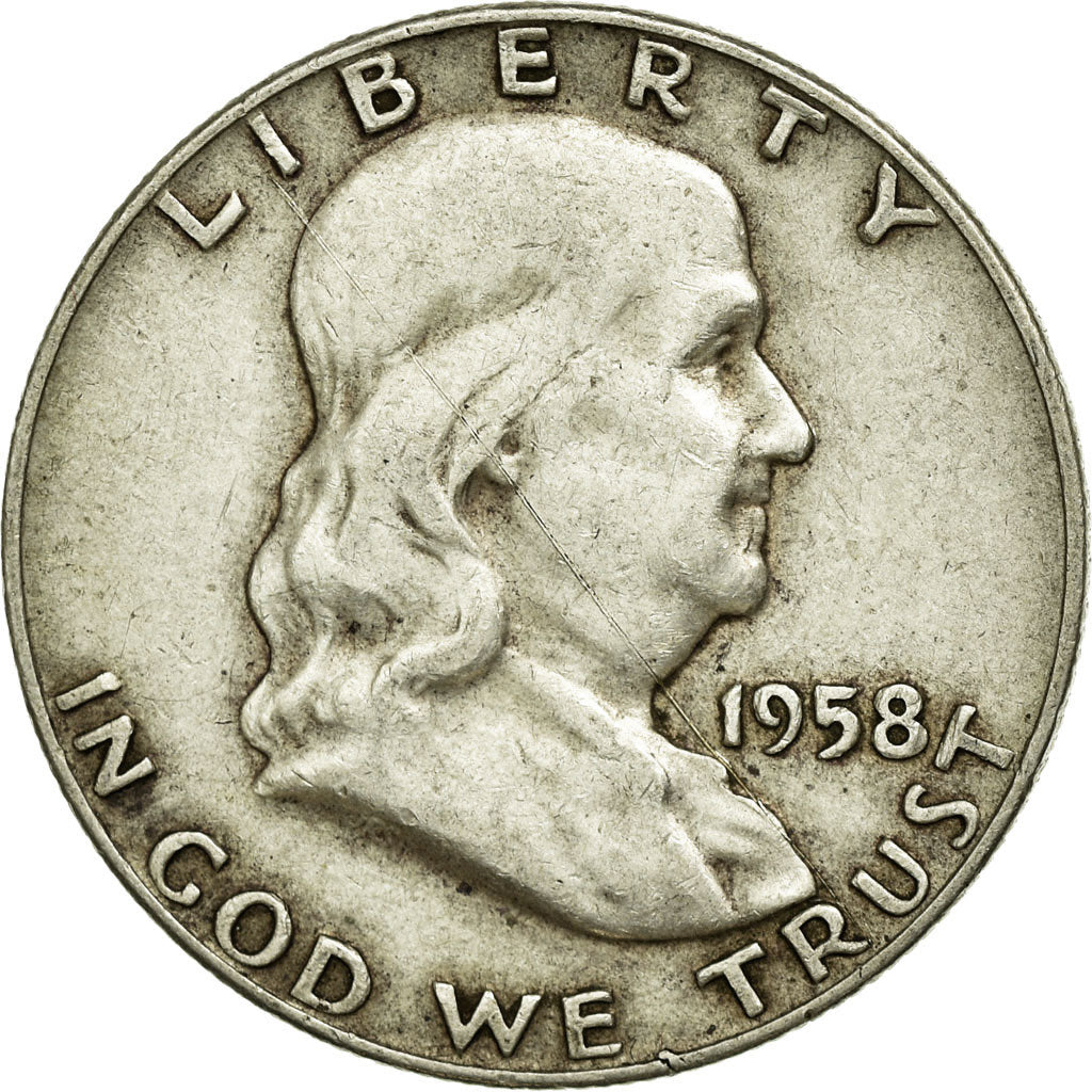 Coin, United States, Franklin Half Dollar, Half Dollar, 1958, U.S. Mint, Denver