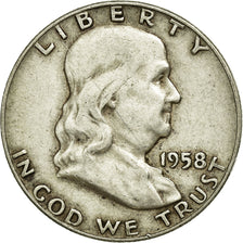 Coin, United States, Franklin Half Dollar, Half Dollar, 1958, U.S. Mint, Denver