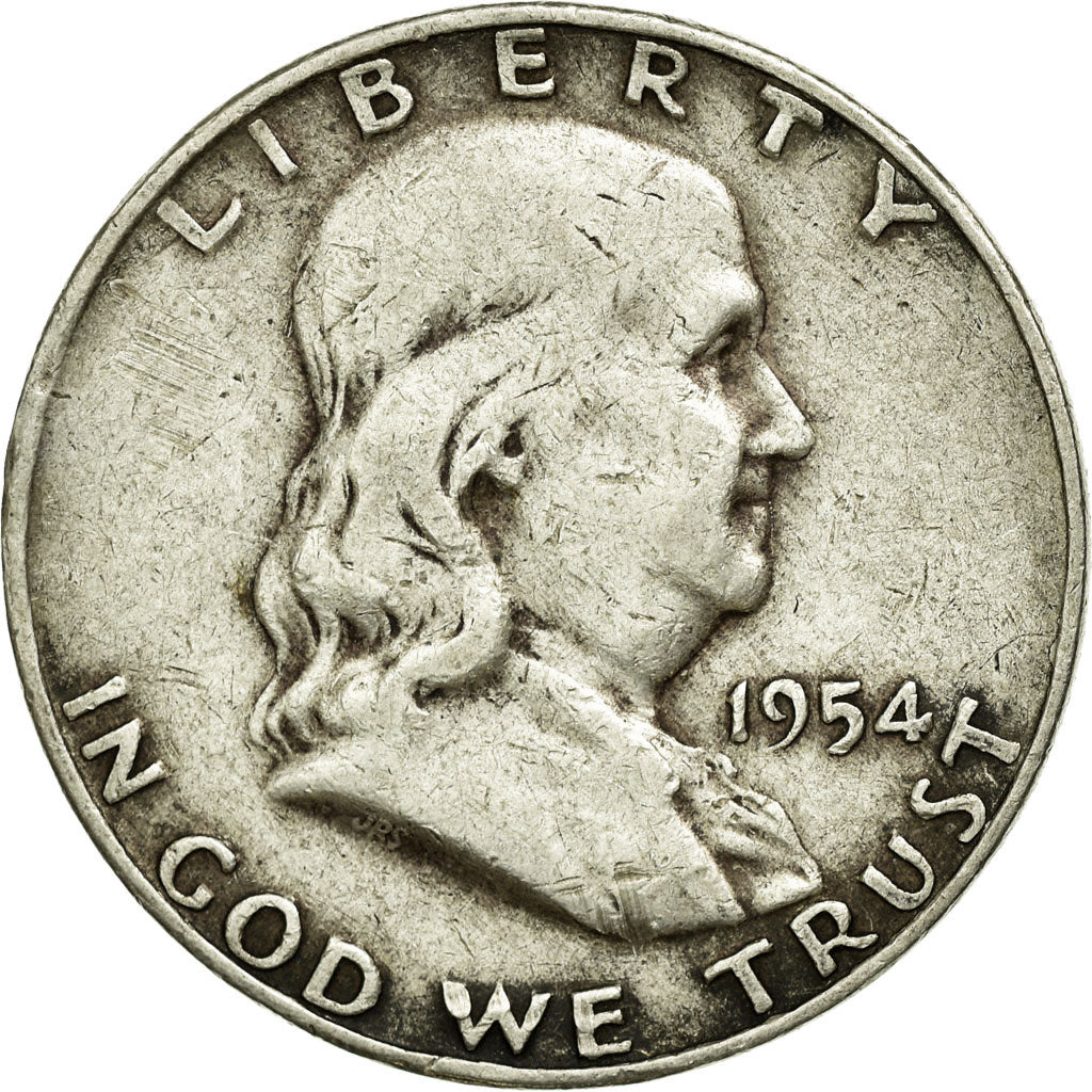 Coin, United States, Franklin Half Dollar, Half Dollar, 1954, U.S. Mint, Denver