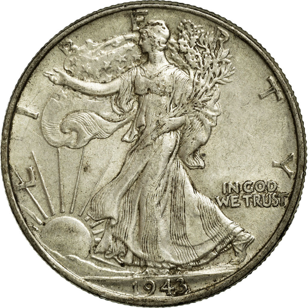 Coin, United States, Walking Liberty Half Dollar, Half Dollar, 1943, U.S. Mint