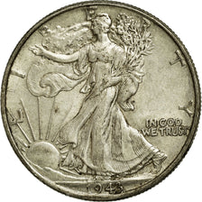 Coin, United States, Walking Liberty Half Dollar, Half Dollar, 1943, U.S. Mint