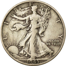 Coin, United States, Walking Liberty Half Dollar, Half Dollar, 1943, U.S. Mint
