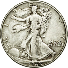 Coin, United States, Walking Liberty Half Dollar, Half Dollar, 1942, U.S. Mint