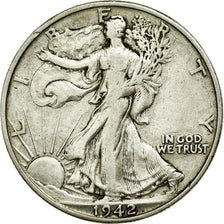 Coin, United States, Walking Liberty Half Dollar, Half Dollar, 1942, U.S. Mint