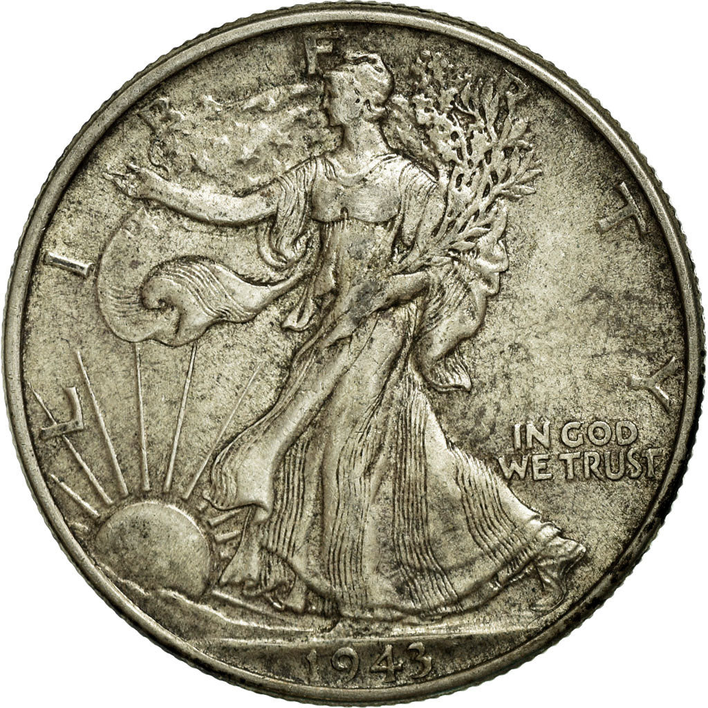 Coin, United States, Walking Liberty Half Dollar, Half Dollar, 1943, U.S. Mint