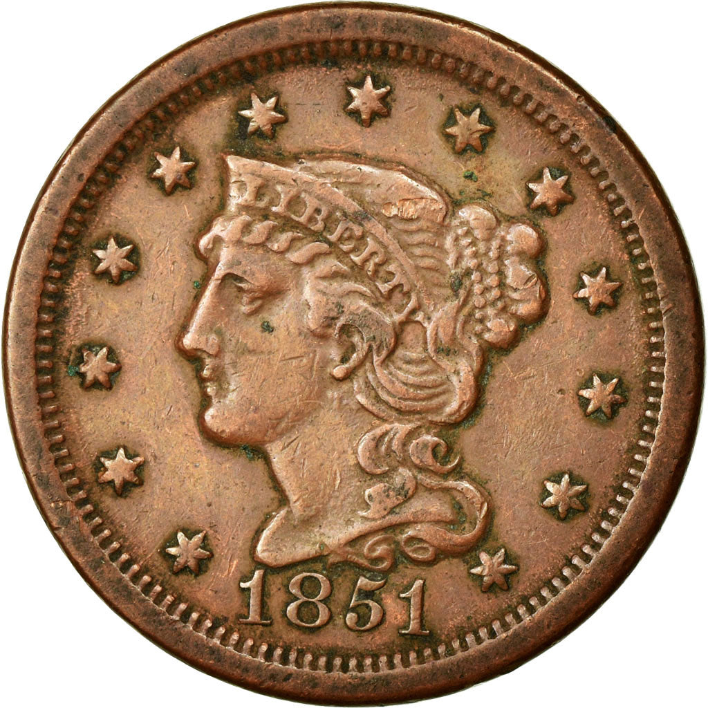 Monnaie, États-Unis, Braided Hair Cent, Cent, 1851, U.S. Mint, Philadelphie