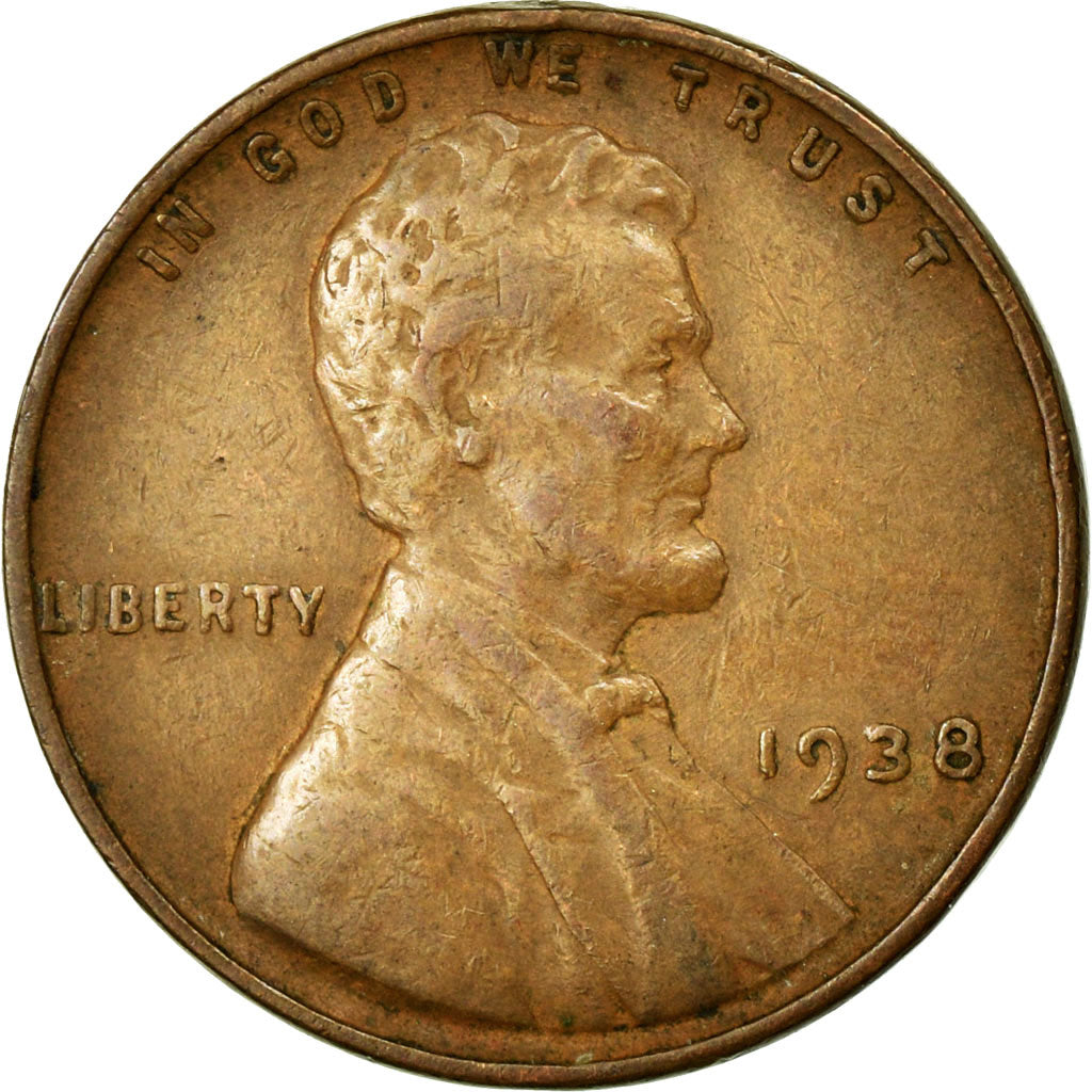 Coin, United States, Lincoln Cent, Cent, 1938, U.S. Mint, Philadelphia