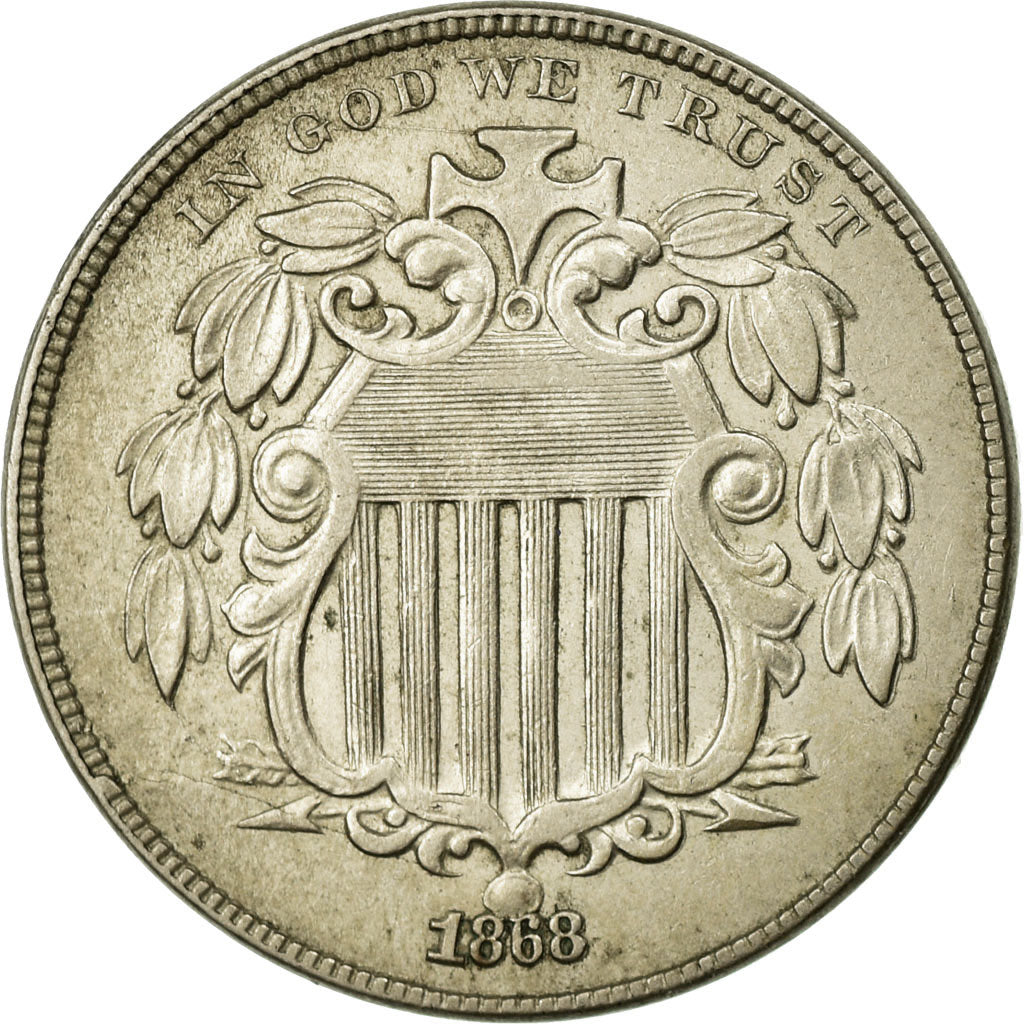 Coin, United States, Shield Nickel, 5 Cents, 1868, U.S. Mint, Philadelphia