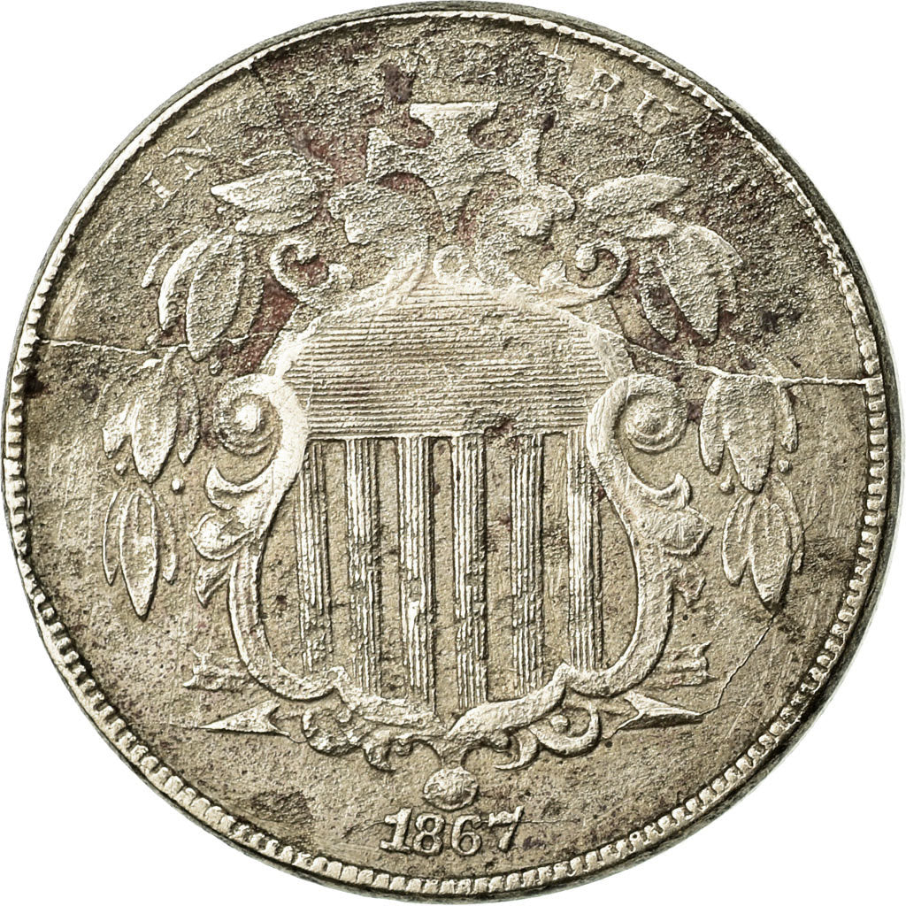Monnaie, États-Unis, Shield Nickel, 5 Cents, 1867, U.S. Mint, Philadelphie, B+