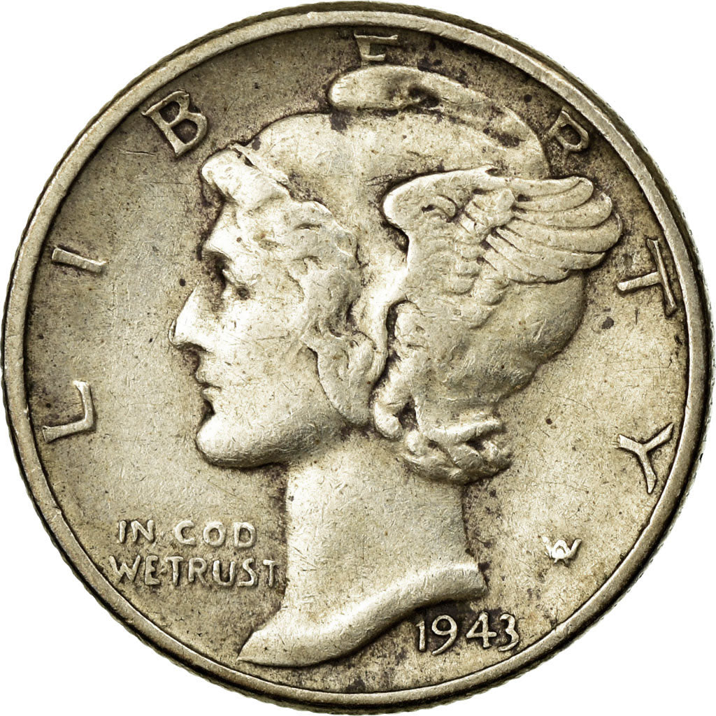 Moneda, Estados Unidos, Mercury Dime, Dime, 1943, U.S. Mint, Philadelphia, MBC